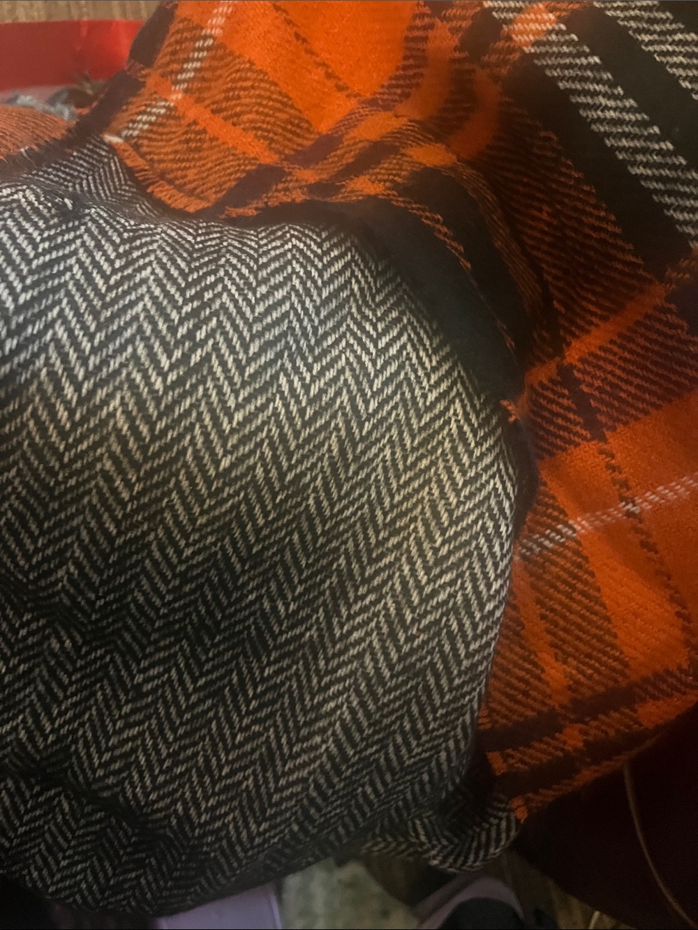 Love of Fashion Mixed Pattern infinity scarf orange black plaid herringbone S203